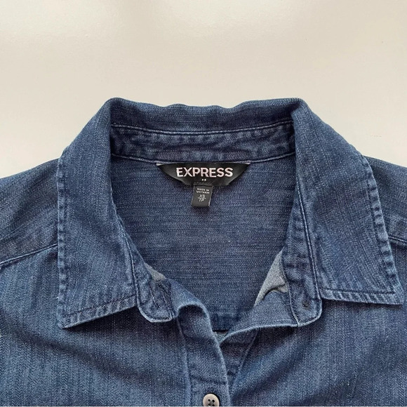 EXPRESS Chambray Button Down Business Casual Cotton Work Dress Shirt Size XS - Picture 3 of 10